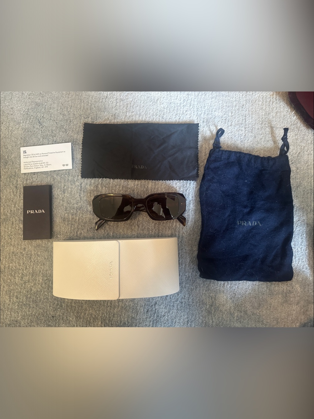 Prada Dark Brown Rectangular Sunglasses with Accessories